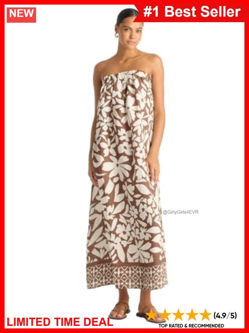 Strapless Maxi Swim Cover-Up Dress Sleeveless Beach Pool Side Pocket